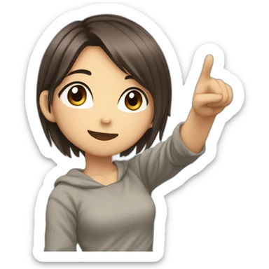 anime girl looking sideway and pointing finger at left side sticker