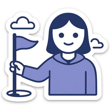 TeeTalk app icon: a golf flag and digital assistant face, playful and inviting, for a golf caddie AI app sticker