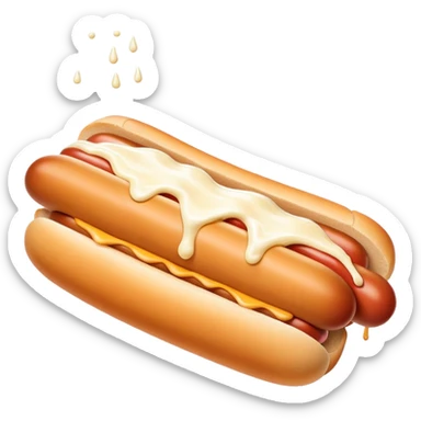 A hot dog drippping with yogurt  sticker