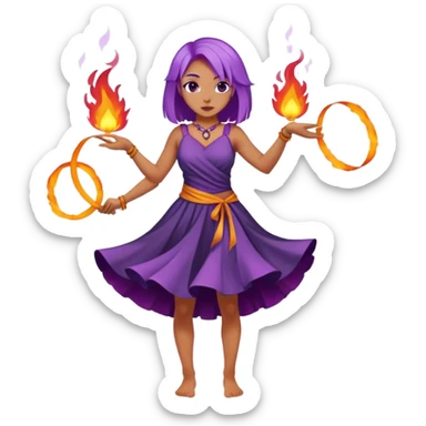 Poi fire dance, girl purple hair sticker