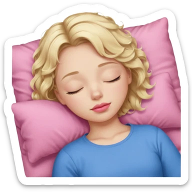 Girl Blonde short wavy hair,  blue eyes, cute blue top, long lashes, pink lips, sleeping eyes closed, catching zzzz  sticker