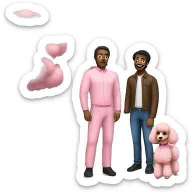 Two husbands with a pink poodle in front of a house sticker