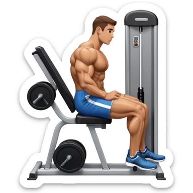 side-view bodybuilder seated weighted calf-raise machine lower leg exercise sticker