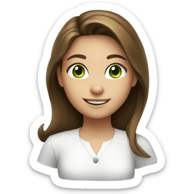 smiling girl with brown hair in white shirt green eyes sticker