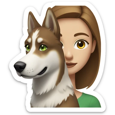 White Woman hair brown and bleus eyes and golden Husky With green eyes sticker
