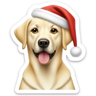 Yellow lab dog wearing a Santa hat sticker