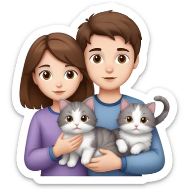 A couple girl and boy with brown hair and a kitty  sticker