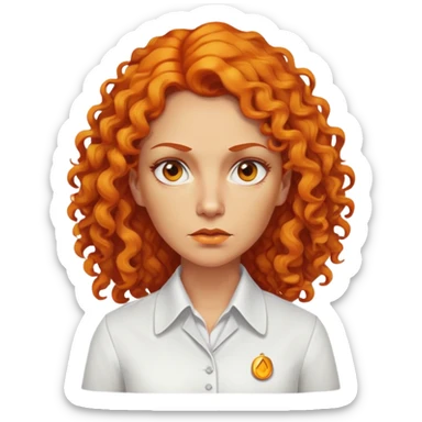 nữ 40 tuổi, da vàng, tóc dài xoăn màu cam, mặt nghiêm túc, áo trắng ko có cổ sticker