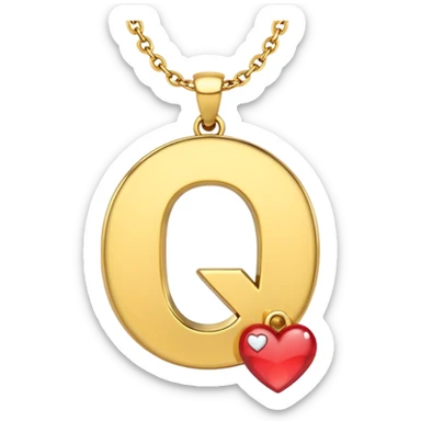 Gold necklace with letter q pendant and heart sticker