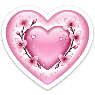 sakura heart with sparkling dew sticker