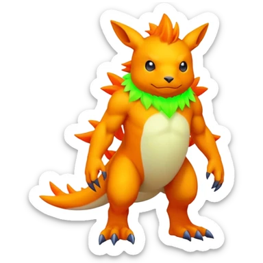  lush warm-colored neon-colored Digimon-Fionbri-creature (full body) sticker