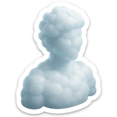 shoulder-up person fully made of white fluffy convex clouds, matte glass style, volumetric and soft clouds, airy and light appearance, clouds with slight transparency, no background sticker