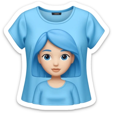 A 3D cartoon sky-blue women’s top with light fabric folds and soft shading, casual style, Memoji-style rendering. sticker