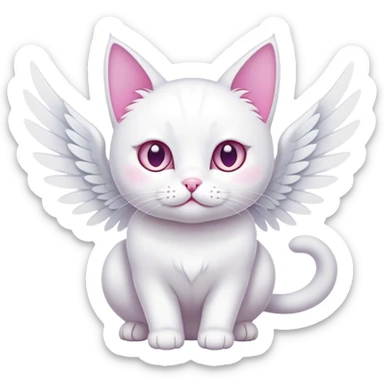 White cat-white wings-pink whiskers sticker