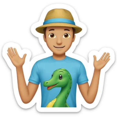 A handsome guy looks bold and brash, wears a t shirt and has a hat sticker