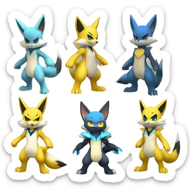 Anthro Cool Chibi Zeraora-Lucario-Renamon-Pokémon-Fakémon Full Body Detailed High Quality sticker