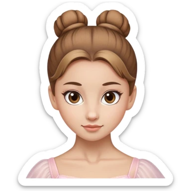 Light brown hair, light brown eyed female with a ballerina bun sticker