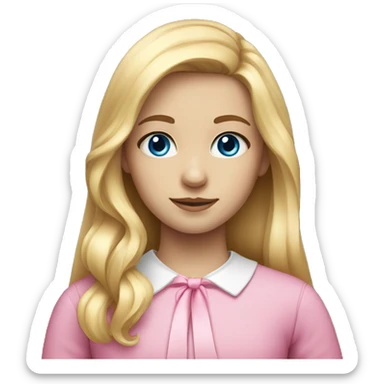 a girl with long blonde hair blue eyes and pink bow sticker