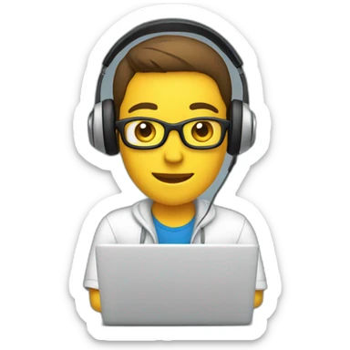 employee with headphones at laptop sticker