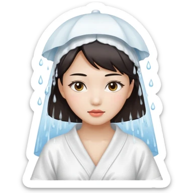 girl aesthetic emoji, asian beautiful make up white shower clothes sticker
