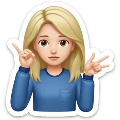 A girl with her hair down with two hands, pointing to the left, make them point up and make her head lean down a little bit into her hands that are pointing up together sticker