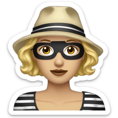 bank robber blonde woman with black hat eye mask and striped shirt sticker