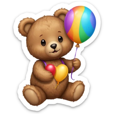 Teddy bear with colourful balloon in hand sticker