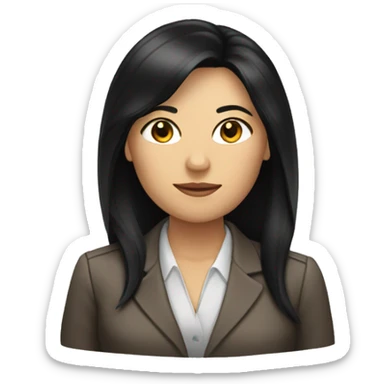 Female defense attorney with long black hair with brown suit sticker