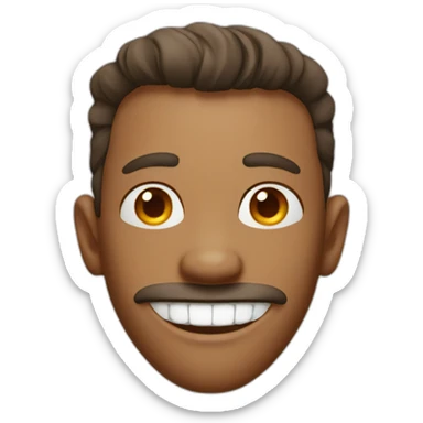 A man smiling with a missing front tooth sticker