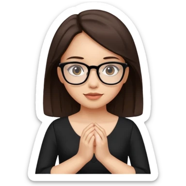 a cute brunette girl in a black dress wearing glasses  with two hands  sticker