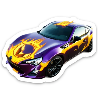 Batgirl and Batman themed Scion FR-S with hot rod flames painted on side of car  sticker