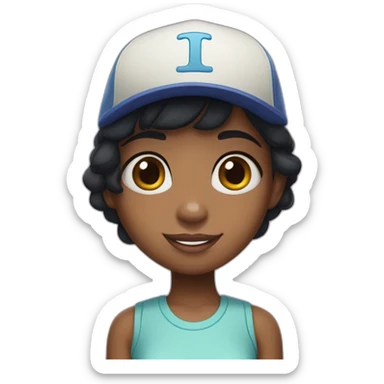black girl, brown eyes, short black hair with a monster inc cap sticker