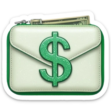 glitter white wallet green symbol $ sticker