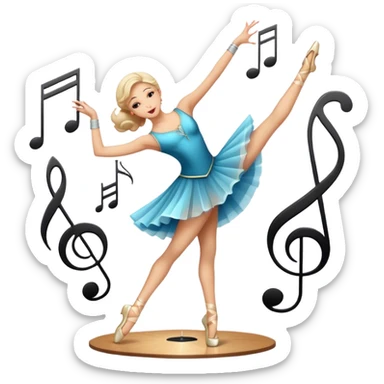 Icon for Choreography: a dancer in a graceful pose with musical notes, a director’s baton, a metronome and a dance floor. The icon should represent the art of choreography, with focus on movement, timing, and creativity. Transparent background. sticker