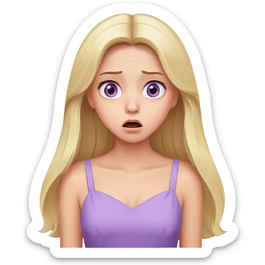shocked face blonde model, hazel eyes, sleek long hair, pastel purple dress sticker