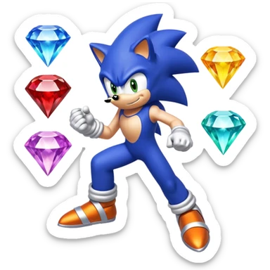 I want Sonic the hedgehog with the 7 chaos emeralds and the Goku aura transformation, where is the super Sonic aura Is a power 7 diamonds, red, blue, yellow, green, white, skyblue and purple sticker