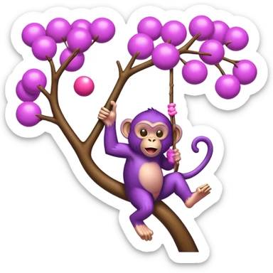 Purple monkey swinging through a bubblegum tree sticker