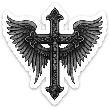 gothic style cross with angel wings sticker