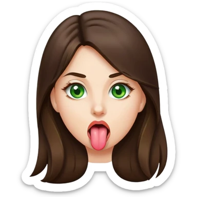 Girl sticking out tongue brunette long hair green eyes  sticker