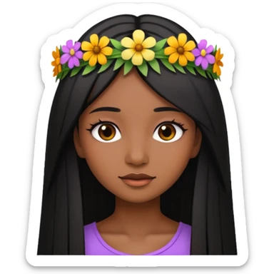 ["Deep brown skin female, long straight black hair, wearing a multicolored wildflower crown."] sticker