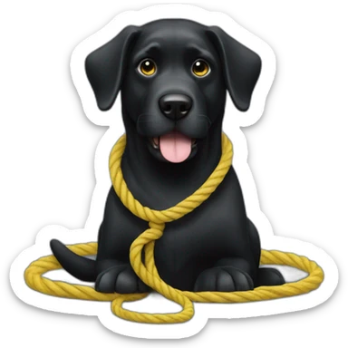Big black dog with yellow rope ball sticker