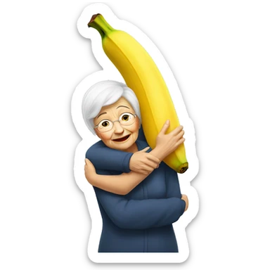 banana hugging an old woman sticker