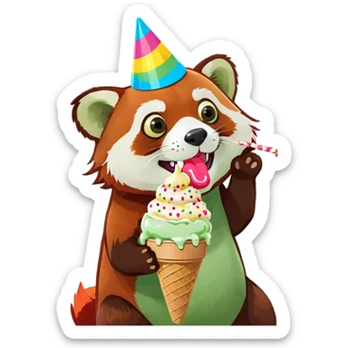 A red panda eating ice cream  sticker