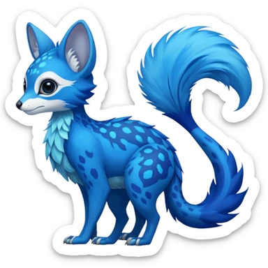 Feral Rare Fantasy vibrant tropical cobalt-blue and cyan Vernid-Trico-species-creature by LiLaiRa, random markings, tufted tail, tufted ears, full body sticker