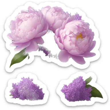 Peonies and lilacs in a clear vase  sticker