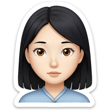 asian girl, long black hair, brown eyes, freckles sticker