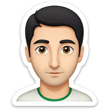 A young handsome iranian man with black hair, black kind eyes, big nose and elliptic face sticker