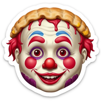 a clown face with a cherry pie sticker
