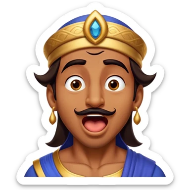 Cinematic Realistic Aladdin Portrait, head tilted slightly with a dramatic, wide-open yawn, revealing a relaxed, yet still vigilant expression. The lifelike textures of his skin and carefully rendered fabric of his attire combine with warm, ambient lighting to capture a moment of endearing, laid-back heroism. sticker