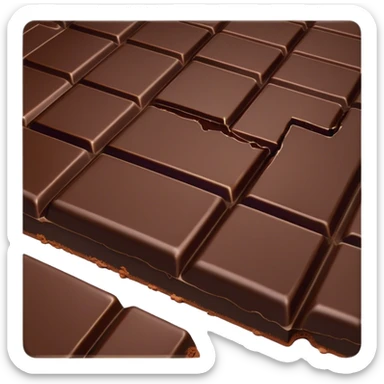Cinematic silky dark chocolate bar, broken into perfect squares, rich cocoa tones, slightly melting edges, fine texture and decadent shine, warm golden highlights, tempting and rich. sticker